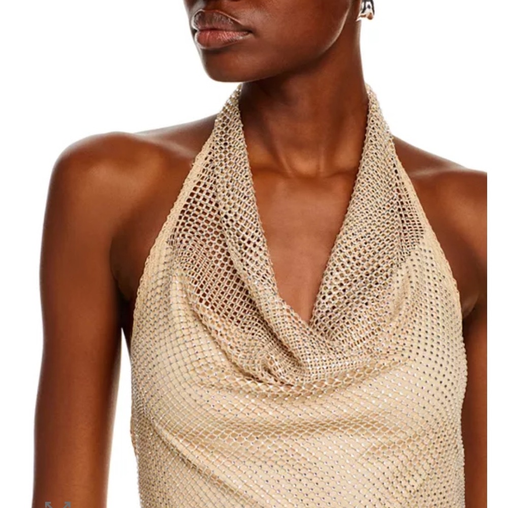 Gold cowl neck mesh halter
